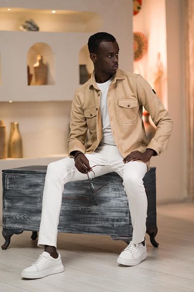 ADVANTE Regular Fit Lycra Double Pocket Cotton Unlined Suede Shirt