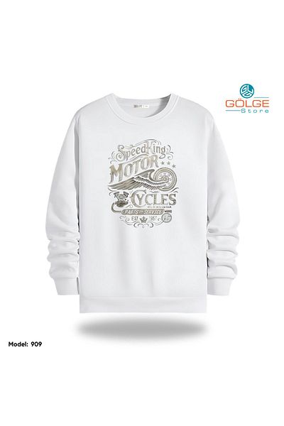 Gölge Store Φούτερ MoTorCycLeS με στάμπα στήθους Slimfit Crew Neck 2 νήματα Unisex