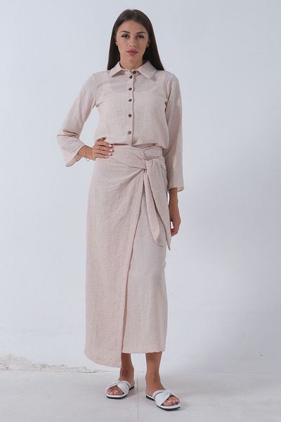 Feminist Tie-Up Skirt and Shirt Set - Stone 46310011