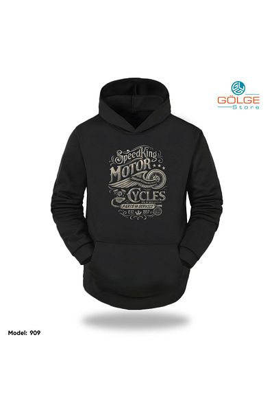 Gölge Store Hanorac cu glugă unisex oversize cu imprimeu pe piept MoTorCycLeS