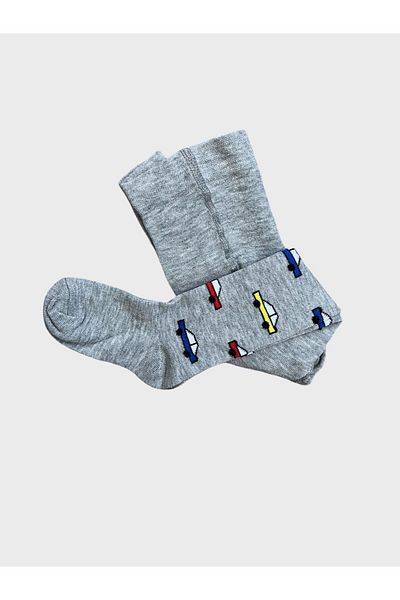 ALİŞ KİDS Boy's Gray Car Patterned Cotton Washed Pantyhose