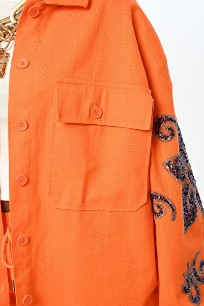 Orfeo Negro Women's Sleeves Handcrafted Sequined Gabardine Jacket