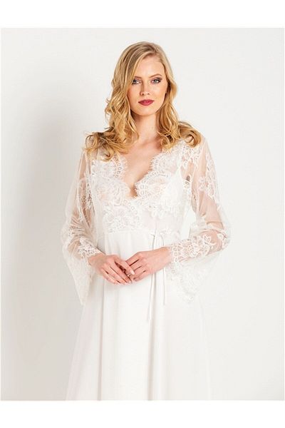 Magic Form Lace Top Crepe Long Women's Dressing Gown - 31770