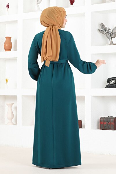 ModaMerve Petrol Colored Ferace with Zipper - Nya2499