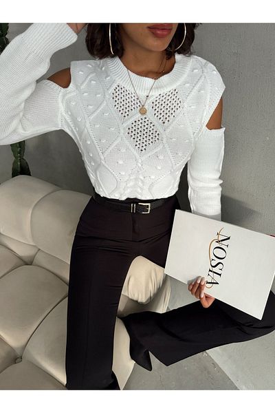 nosia fashion Pulover de damă tricotat cu modele tricotate - detaliu mâneci