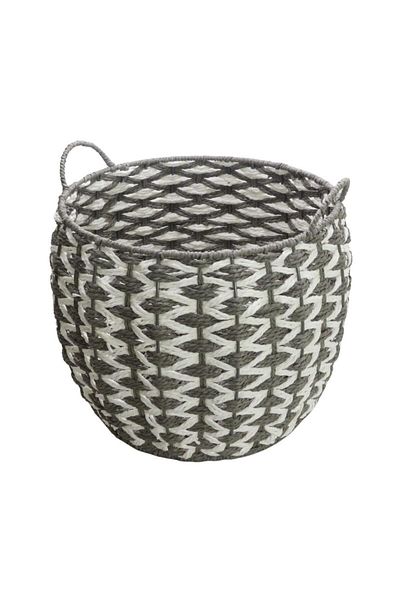 T.Concept Decorative Durable Oval Multi-Purpose Wicker Basket Grey-White Large Size (L)