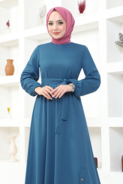 ModaMerve Indigo Belted Dress - Msl202