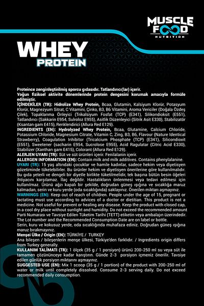 MUSCLEFOOD Strawberry Flavored Concentrate Whey Protein Powder - 490Gr 14 Servings