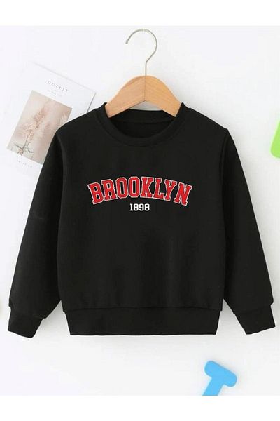 GLOWES Детски унисекс суитшърт с щампа Brooklyn 1898 - черен, голям размер
