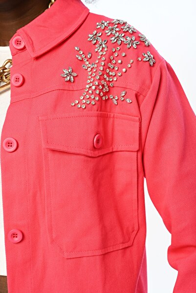 Orfeo Negro WOMEN'S ROBOT STONE EMBROIDERED DOUBLE POCKET TABARDINE JACKET