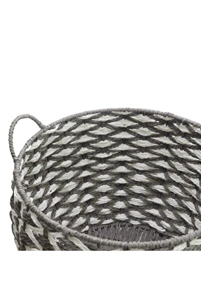 T.Concept Decorative Durable Oval Multi-Purpose Wicker Basket Grey-White Large Size (L)