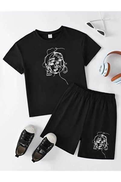 GLOWES Дівчачий комплект шортів з чорним принтом