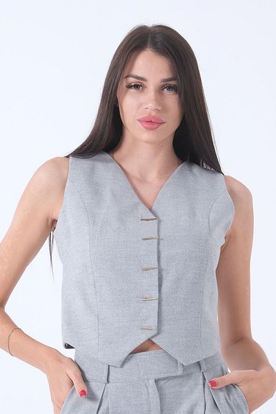 Feminist Gray Stamp Vest - Gold Line Button, Model 41680090