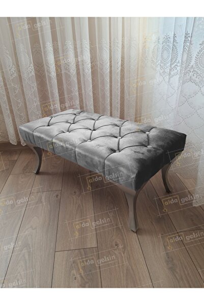 aldagelsin Kapitoneli Ayak Ucu Kapı Önü Antre Bench Puf Gümüş Ayak (110*45)