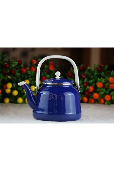 qussine Emaye Çaydanlık 2 Litre Tekli Üstten Tutmalı Çinko Bitki Çayı Demliği Lacivert