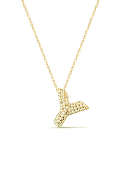 Karem Jewellery Gold Plated Zircon Stone Letter Y Women's Necklace