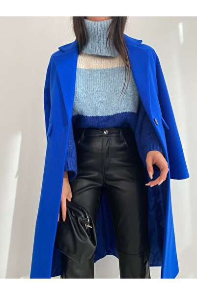 Bella Breeze Women's Pocket Detailed Lined Single Button Cashmere Coat