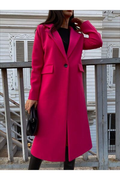 Bella Breeze Women's Pocket Detailed Lined Single Button Cashmere Coat