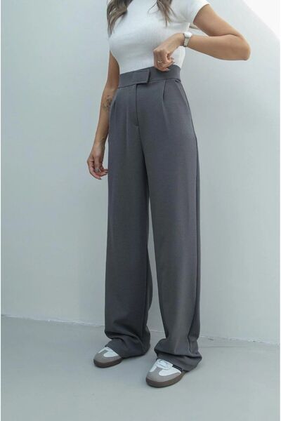 HARMONY GLOBAL Kadın Full Likralı Krep Kumaş Beli Lastikli Ve Cırt Cırtlı Palazzo Pantolon