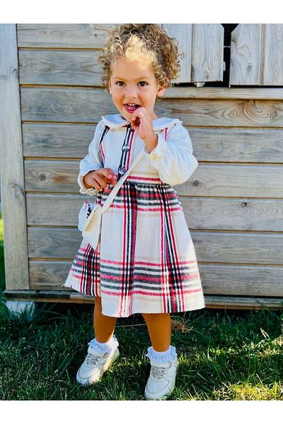 Cherrys Bebek Baby collar plaid dress