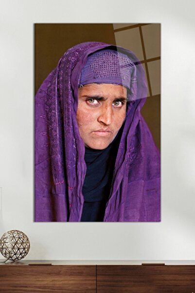Vosevu Afgan Kız Yaşlı Hali Cam Tablo, Modern Ev ve Ofis Dekoru, Hediyelik Duvar Dekorasyonu, Kırılmaz Cam