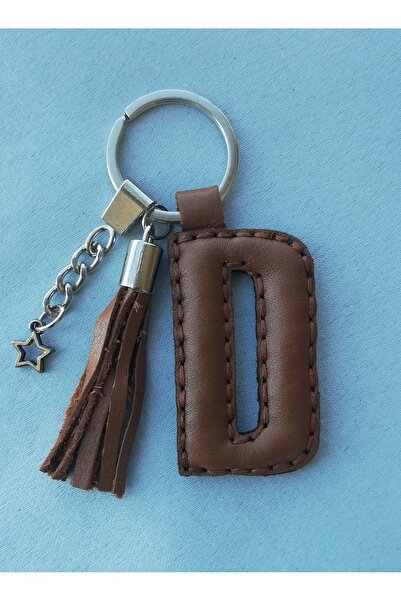 Durush Collection Letter "D" Keychain - Brown Real Leather Hand Stitched