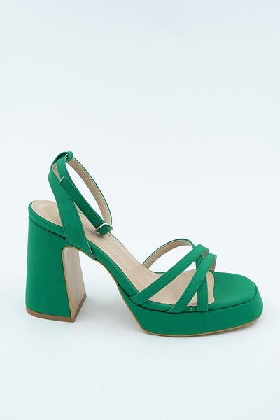 Modabuymus Olga Green Satin Thick Platfrom Heeled Cross Strap Shoes