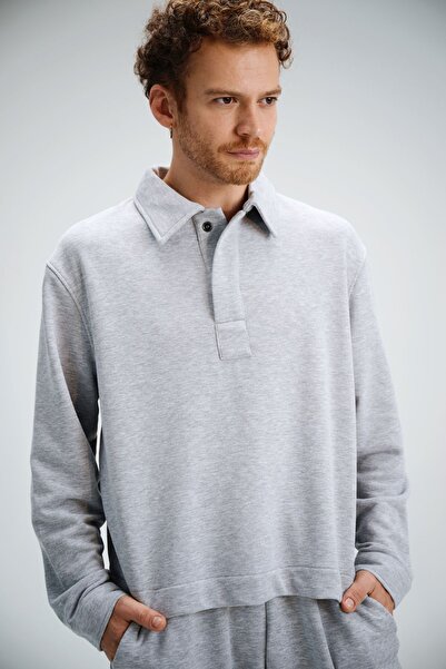 gothamvibes Men's Timeless Polo Collar Gray Sweatshirt