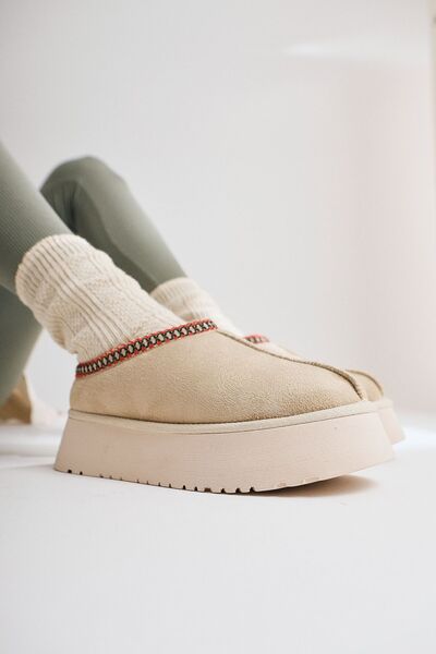 Limoya Χειμερινές γυναικείες παντόφλες Mhy Beige Suede με χοντρή σόλα