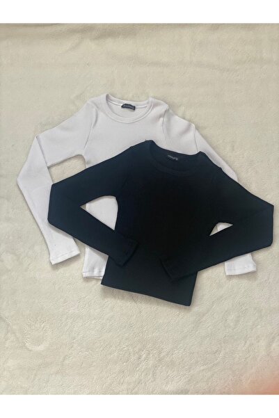 Wearflawless Femei - Bluză cu mânecă lungă cu mânecă lungă, alb-negru, din 2 ...