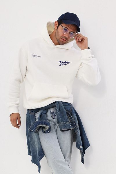 The Champ Clothing Φούτερ με κουκούλα Fleece Eighty Five με τυπωμένο λευκό φούτερ με κουκούλα