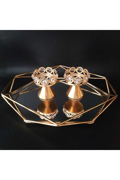 HİLALKRİSTAL Χρυσός Δίσκος Παρουσίασης Πρίσμα-Λόγος-Εντάξης μεσαίου μεγέθους με καθρέφτη