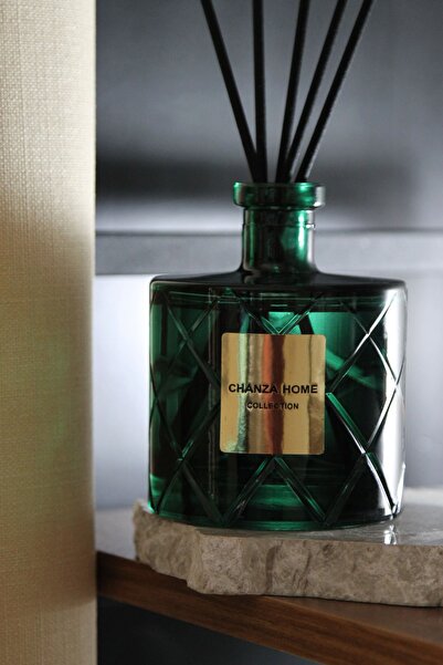 CHANZA HOME Koyu Zümrüt Yeşili El Yapımı Kristal Kesme Şişede Büyük Boy Powde...