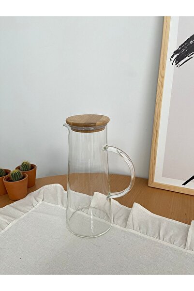 Mirilliahome Ahşap Kapaklı Vakumlu Isıya Dayanıklı Borosilikat Cam Sürahi