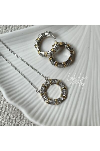 ANGELSS JEWELLERY طقم قلادة وحلق من حجر الزركون موديل X من Tifanny - XOXO