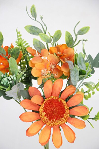Yapay Çiçek Deposu Mini floare de soare artificială cu garnitură - buchet de hortensie portocaliu