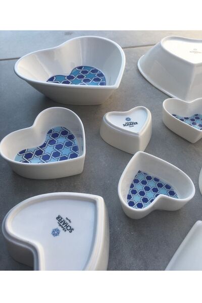 Pinkev 11 Parça Porselen Sosluk Reçellik Çerezlik Servis Sunum Tabağı Kase Takımı Seti