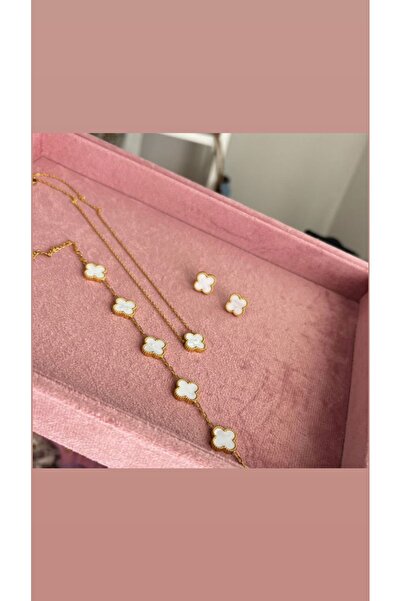 ANGELSS JEWELLERY Van Cleef Beyaz Çelik Kolye Bileklik Küpe Seti (Yonca Model Kolye Bileklik Küpe Set)
