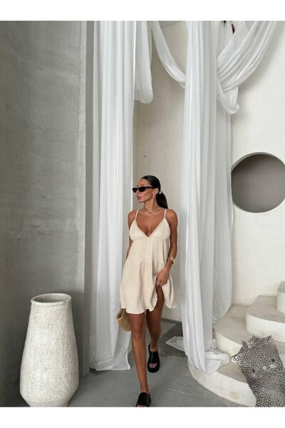 Butik Askılı Brode Mini Elbise