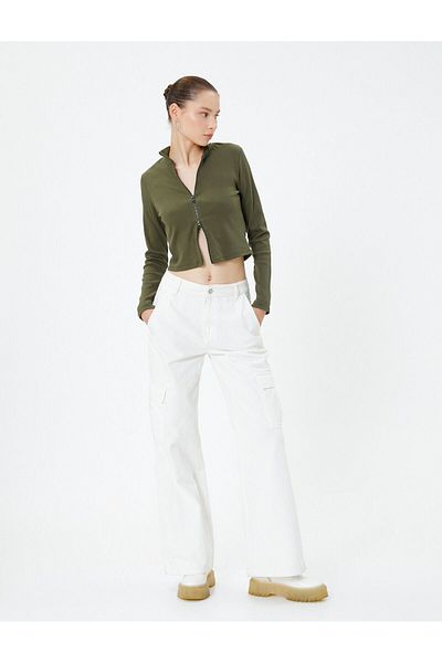 Koton Zipper T-Shirt Slim Fit Long Sleeve High Collar Cotton