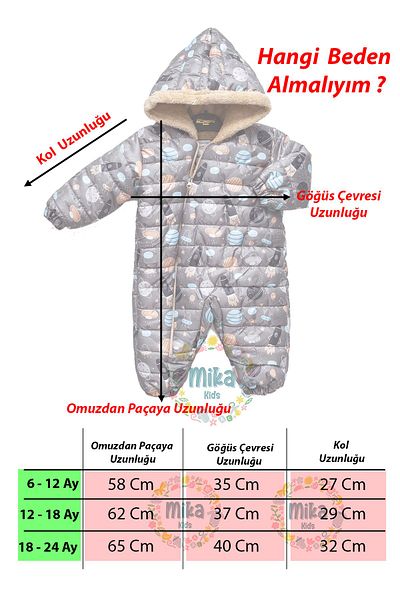 Mika Bebek & Çocuk Gray Astronaut Rocket Jumpsuit for Baby Boy - Plush Hooded, Space Figure, Skinny Fit