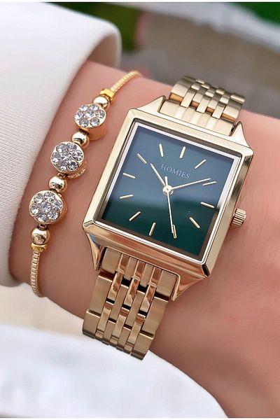 Homies New Season Brand Square Glass 3 Atm Waterproof Wristwatch and Bracelet Set