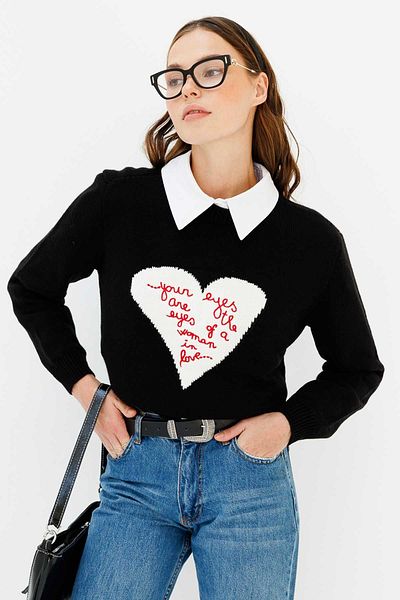 Hooopstore Μαύρο Κεντημένο Πουλόβερ "Love You".
