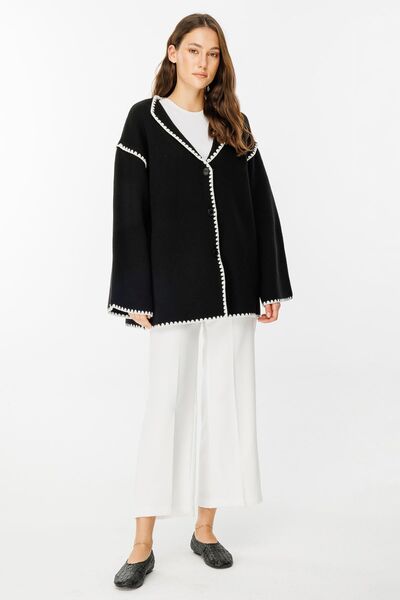 Hooopstore Black Piping Embroidered Cardigan