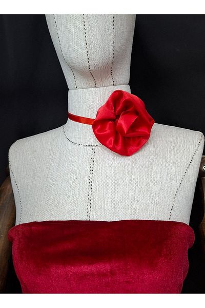 es moda shop Beena Handmade Satin Flower Neck Tie Red