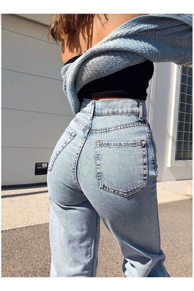 geenz manifacture Jessi - Ανοιχτό μπλε Palazzo Jean παντελόνι με ψηλόμεσο και Lycra