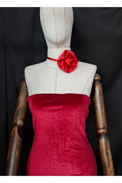 es moda shop Beena Handmade Satin Flower Neck Tie Red