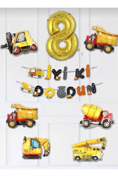 Generic Brand -Butik 10 Pieces Construction Themed Birthday Concept 10 Pieces