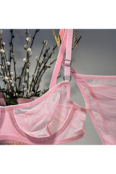 Snowdrop Pudra - Transparent Tulle Underwire Bra Set