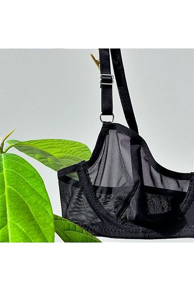 Snowdrop Black Transparent Tulle Underwire Bra Set